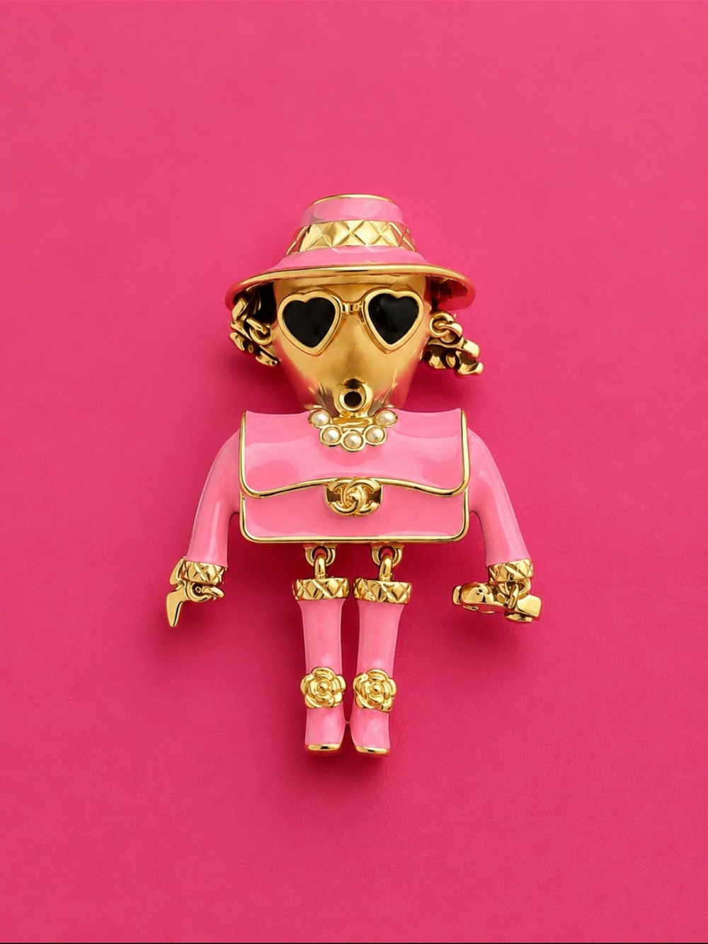 🔥 CHANEL Limited Edition Fashionista Doll Brooch in Pink, Gold.